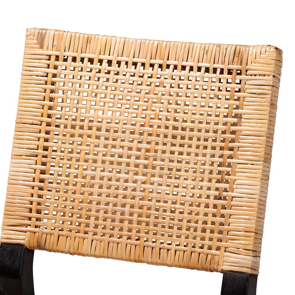 Bohemian Natural Brown Rattan and Espresso Brown Mahogany Wood Dining Chair. Picture 15