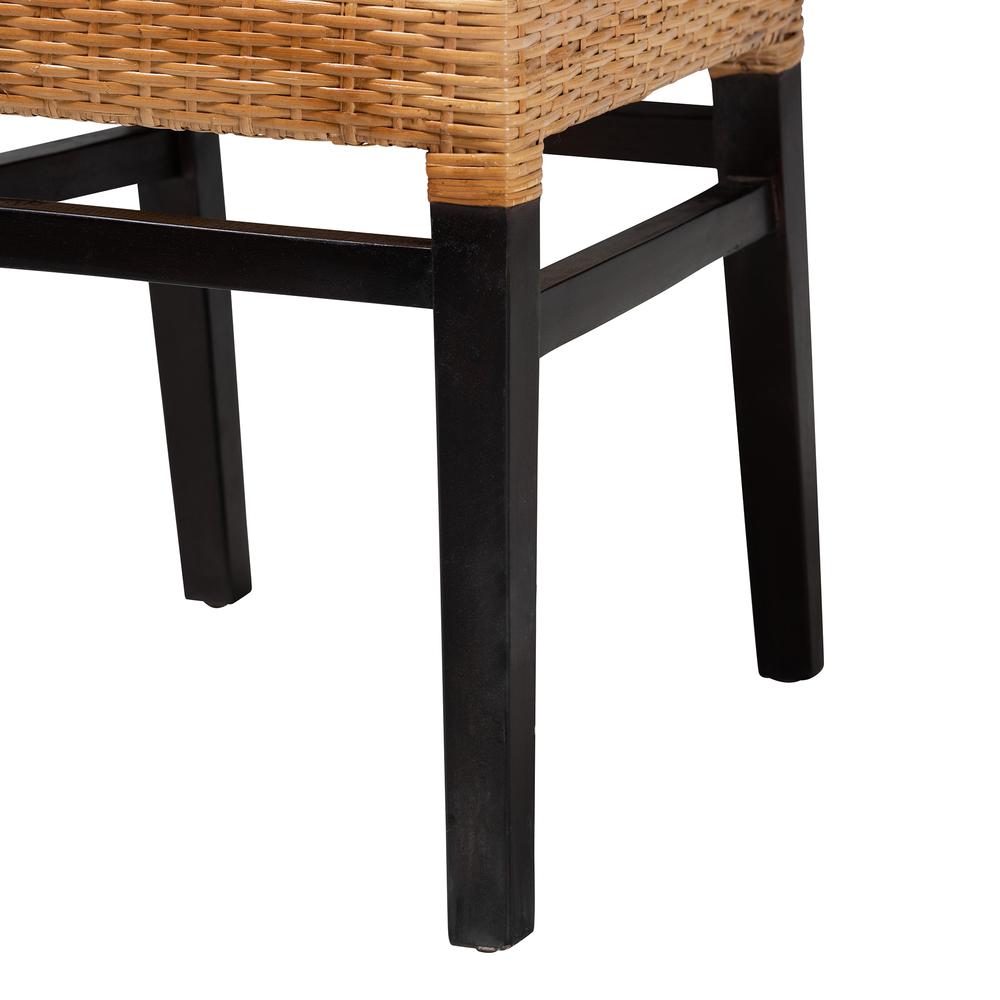 Bohemian Natural Brown Rattan and Espresso Brown Mahogany Wood Dining Chair. Picture 16