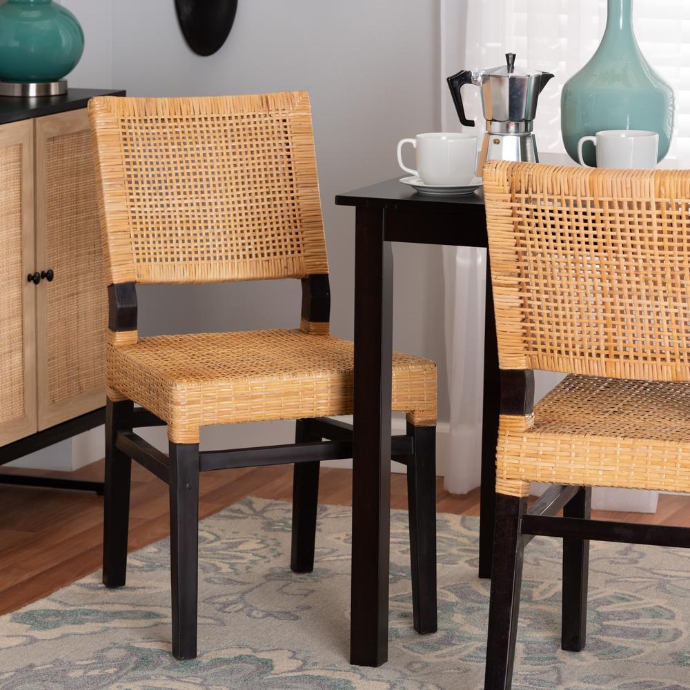 Bohemian Natural Brown Rattan and Espresso Brown Mahogany Wood Dining Chair. Picture 18