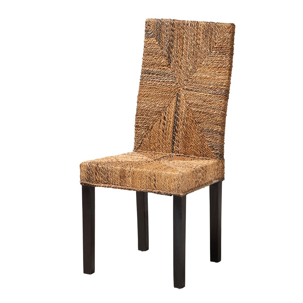 Bohemian Dark Brown Mahogany Wood and Seagrass Dining Chair. Picture 11
