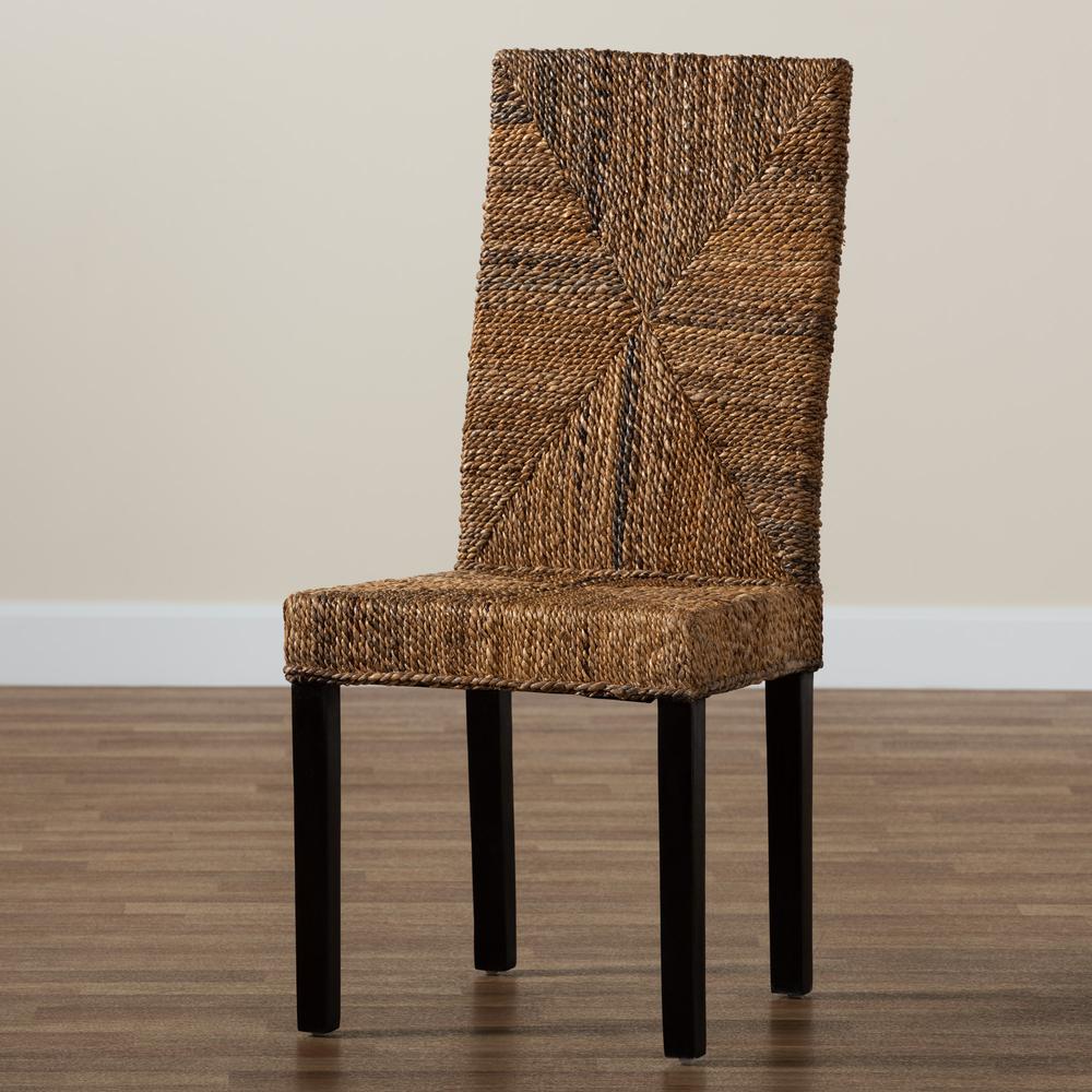 Bohemian Dark Brown Mahogany Wood and Seagrass Dining Chair. Picture 19