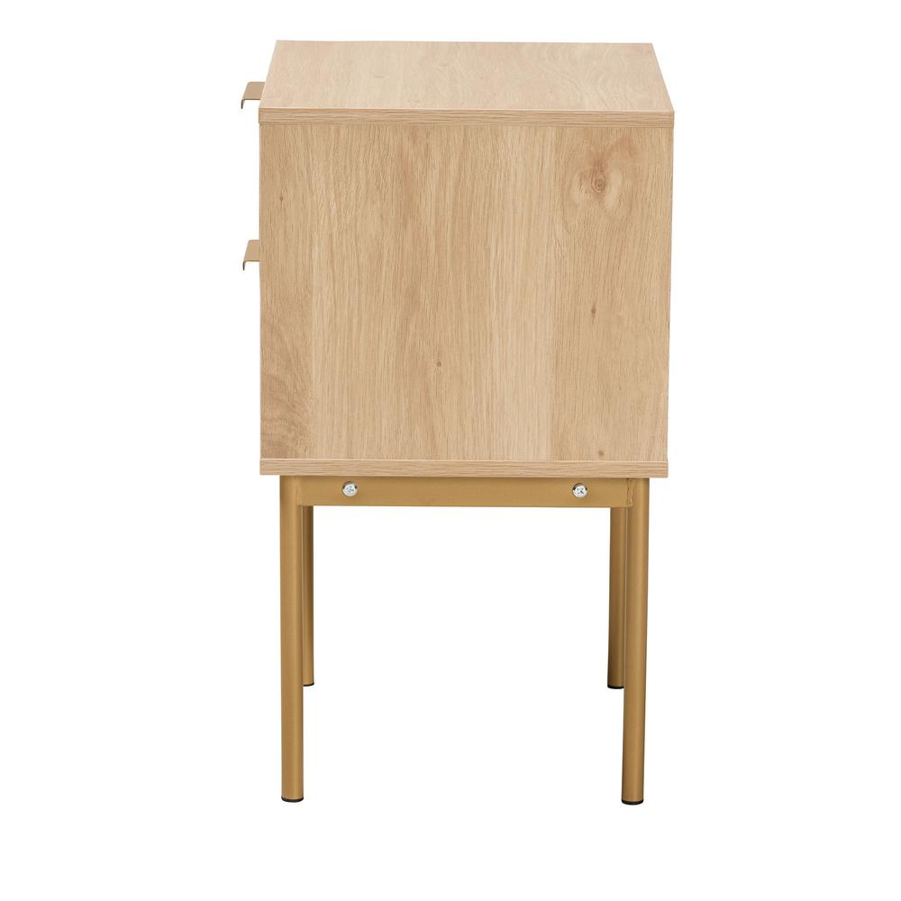Dewitt Japandi Light Brown Finished Wood and Gold Metal 2-Drawer End Table. Picture 14