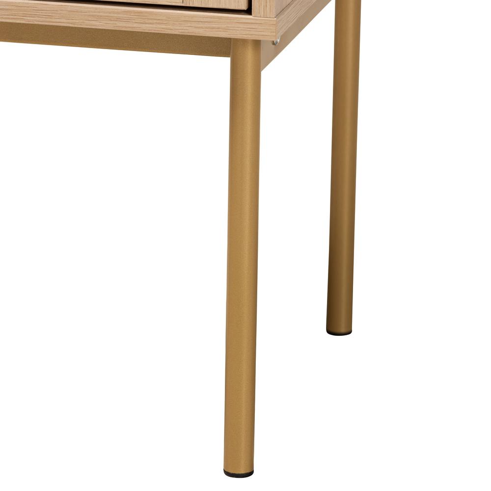 Dewitt Japandi Light Brown Finished Wood and Gold Metal 2-Drawer End Table. Picture 16