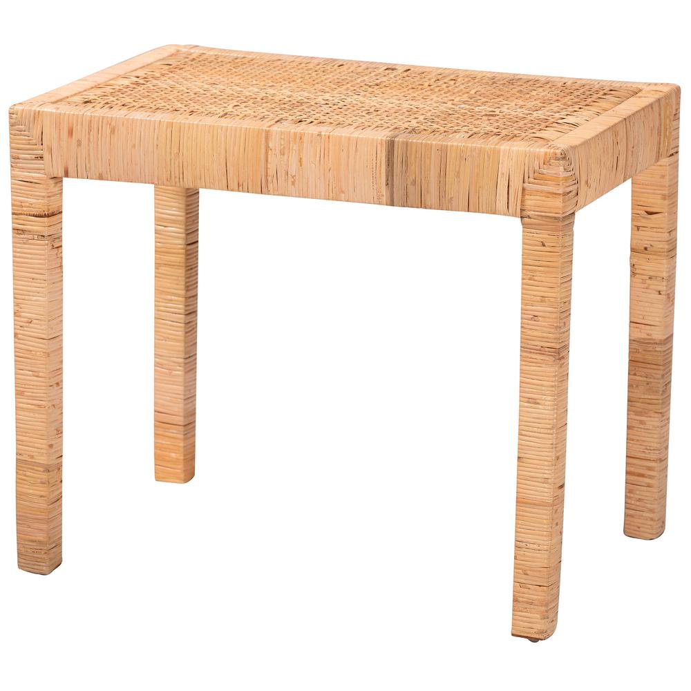 Bohemian Natural Rattan and Mahogany Wood Short Accent Bench. Picture 9