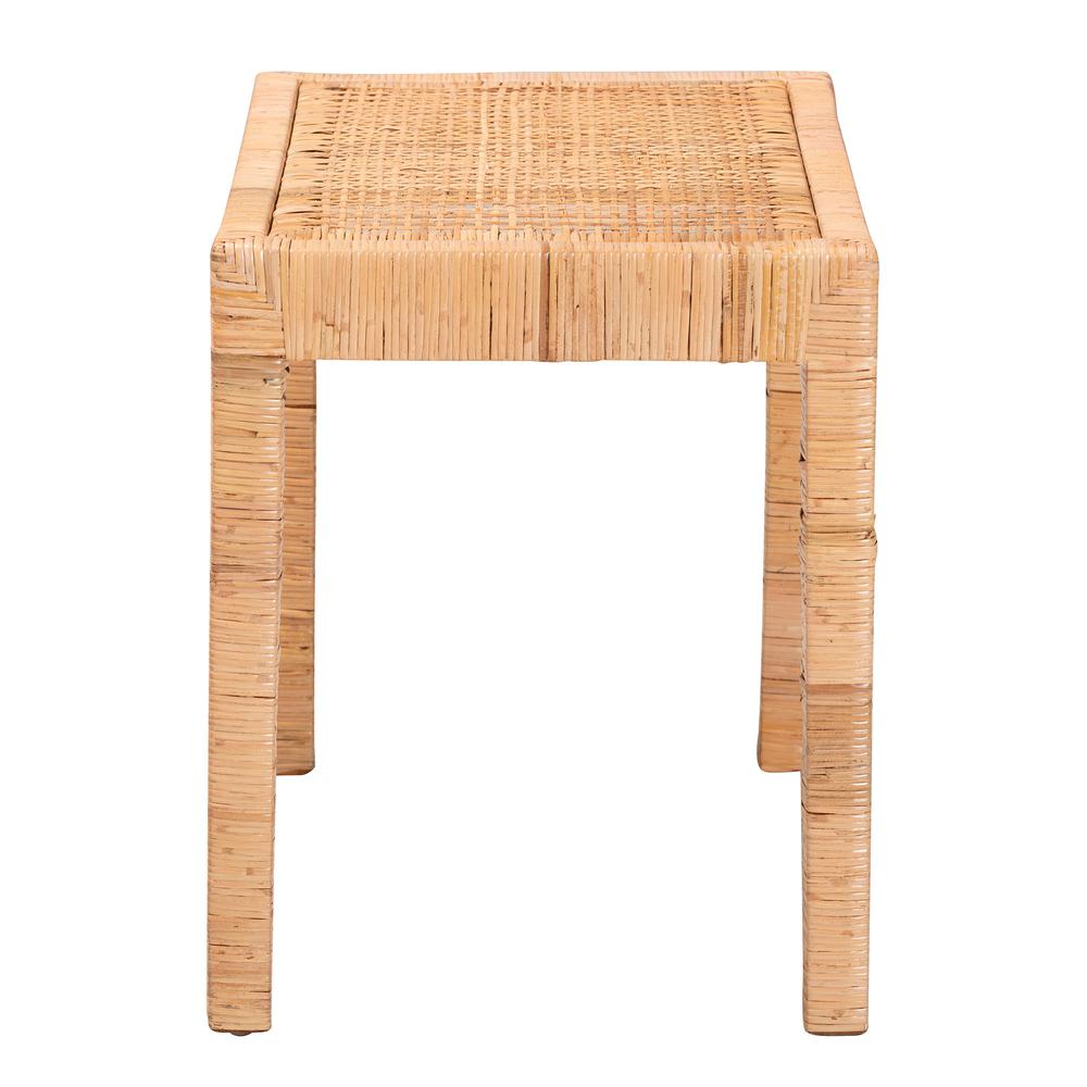 Bohemian Natural Rattan and Mahogany Wood Short Accent Bench. Picture 11