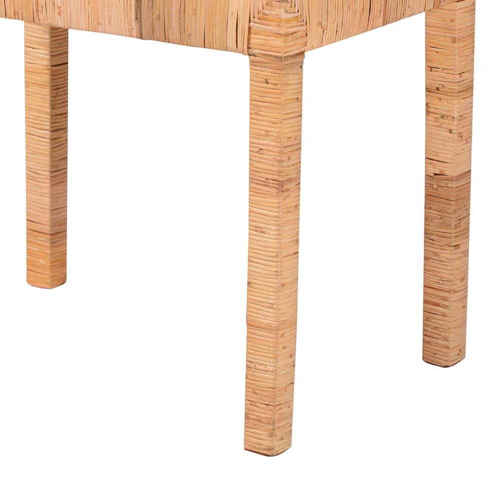 Bohemian Natural Rattan and Mahogany Wood Short Accent Bench. Picture 12