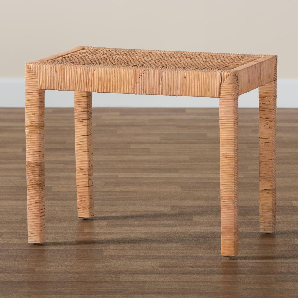 Bohemian Natural Rattan and Mahogany Wood Short Accent Bench. Picture 15