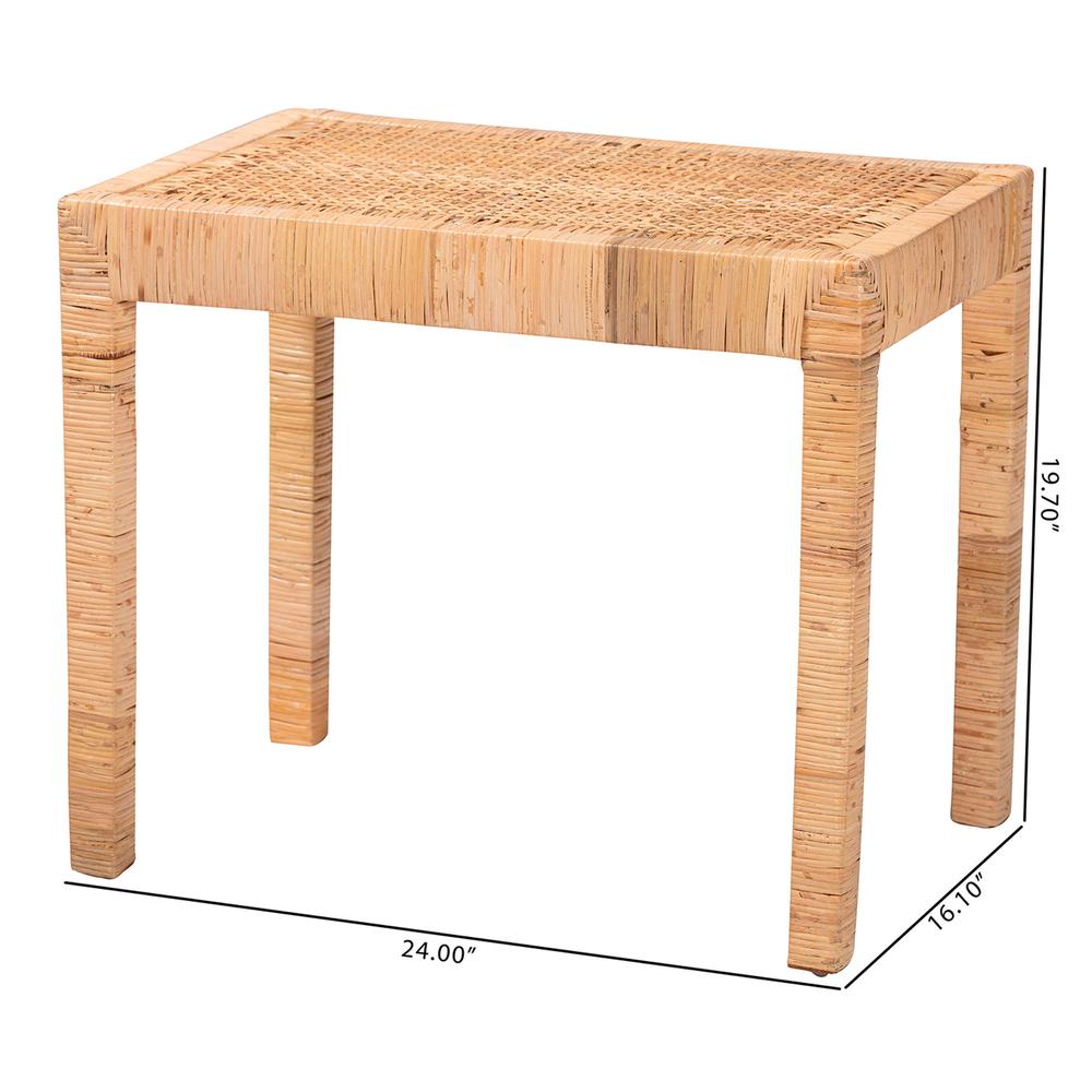 Bohemian Natural Rattan and Mahogany Wood Short Accent Bench. Picture 16