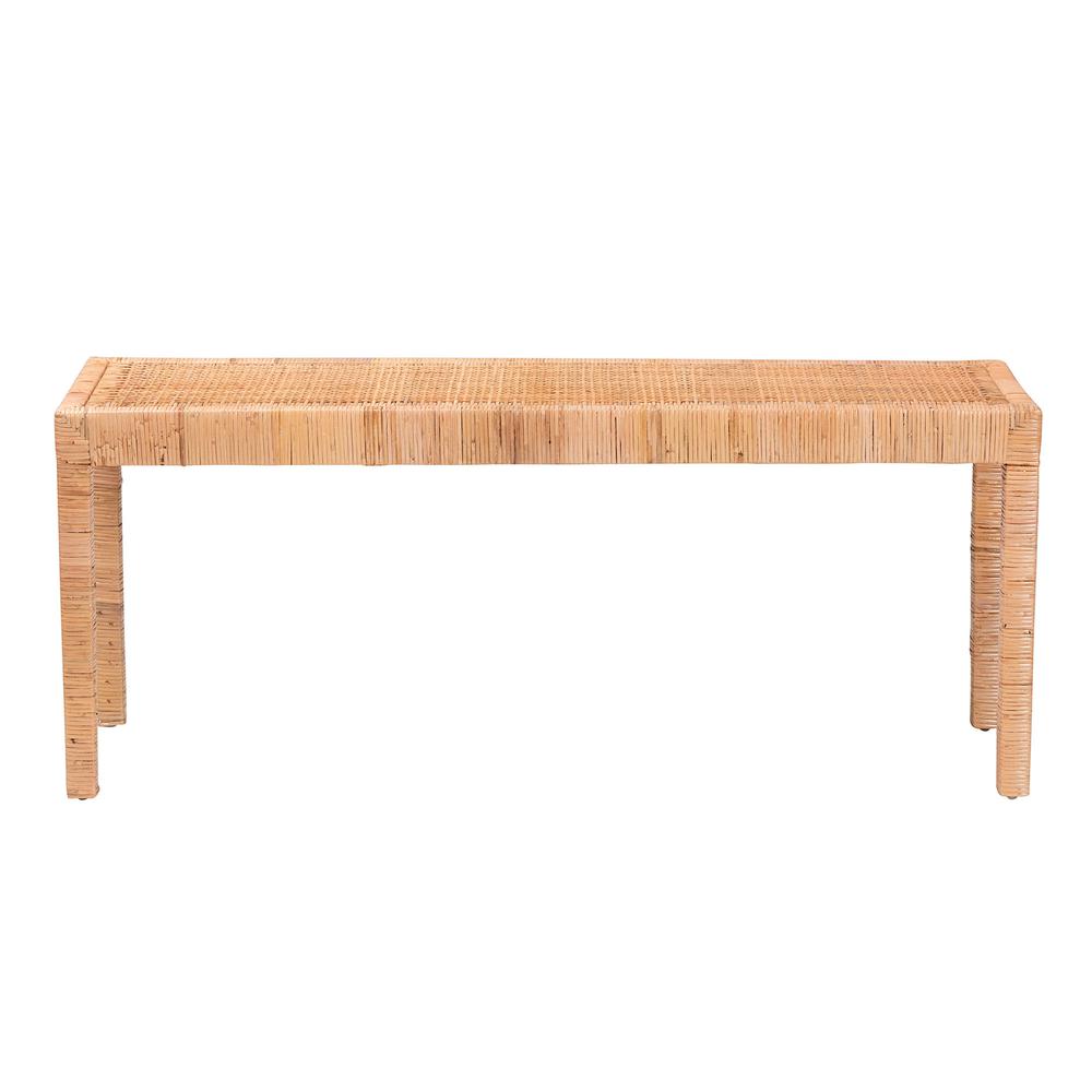 Bohemian Natural Rattan and Mahogany Wood Long Accent Bench. Picture 10