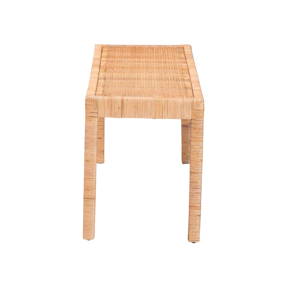 Bohemian Natural Rattan and Mahogany Wood Long Accent Bench. Picture 11