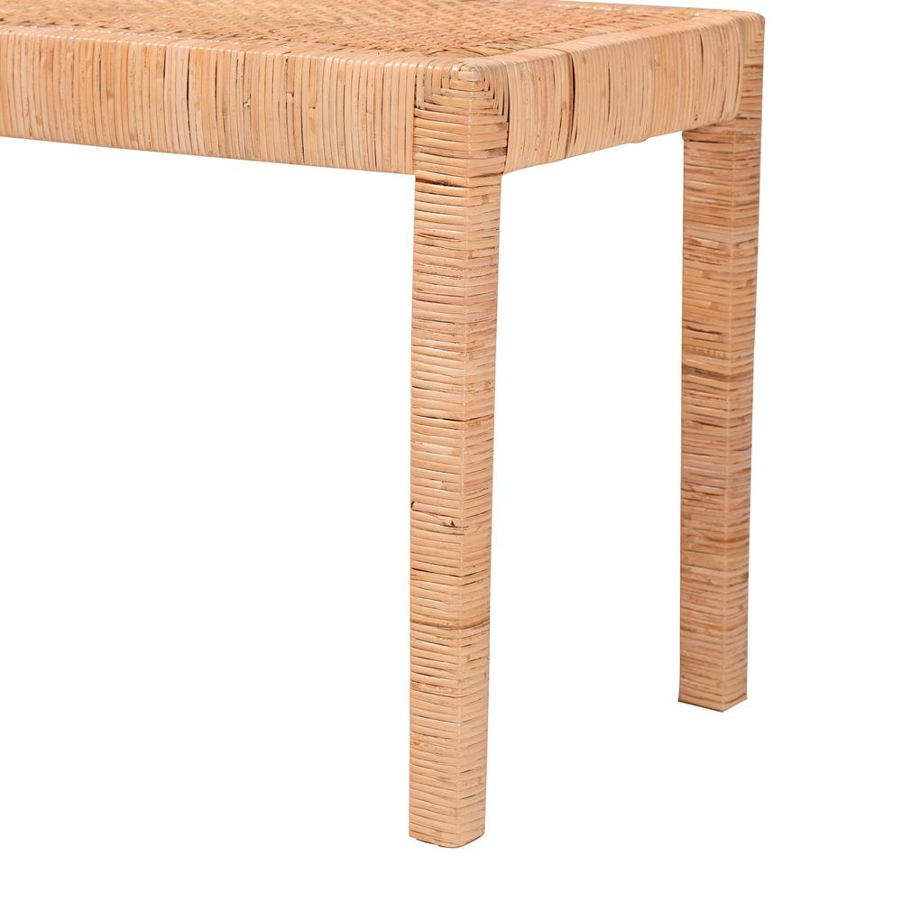 Bohemian Natural Rattan and Mahogany Wood Long Accent Bench. Picture 12