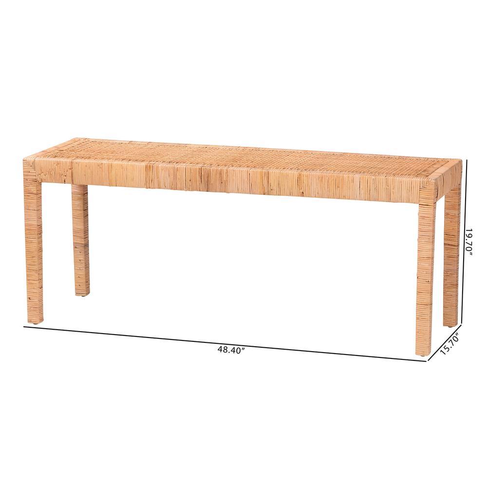 Bohemian Natural Rattan and Mahogany Wood Long Accent Bench. Picture 16