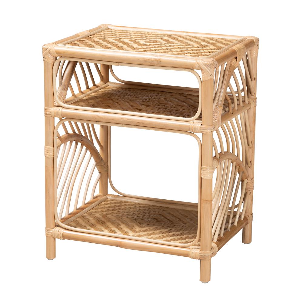 bali & pari Baara Modern Bohemian Natural Brown Rattan Nightstand. Picture 9
