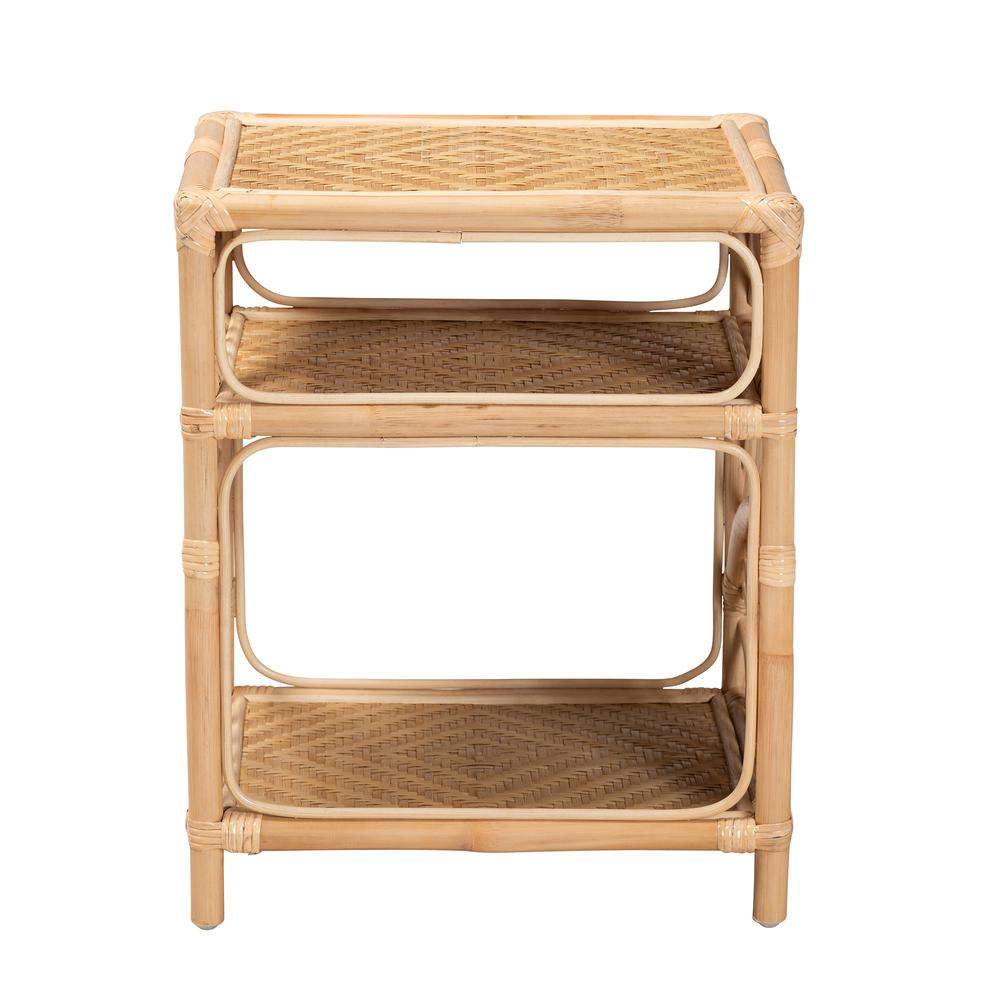 bali & pari Baara Modern Bohemian Natural Brown Rattan Nightstand. Picture 10