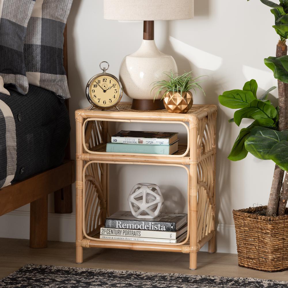 bali & pari Baara Modern Bohemian Natural Brown Rattan Nightstand. Picture 14