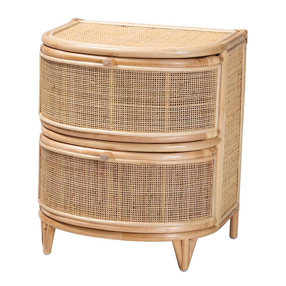 bali & pari Oleta Modern Bohemian Natural Brown Rattan 2-Drawer Nightstand. Picture 11