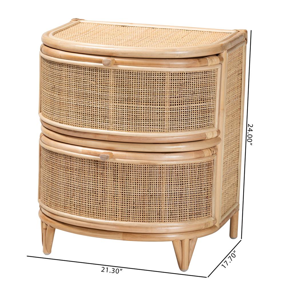 bali & pari Oleta Modern Bohemian Natural Brown Rattan 2-Drawer Nightstand. Picture 20
