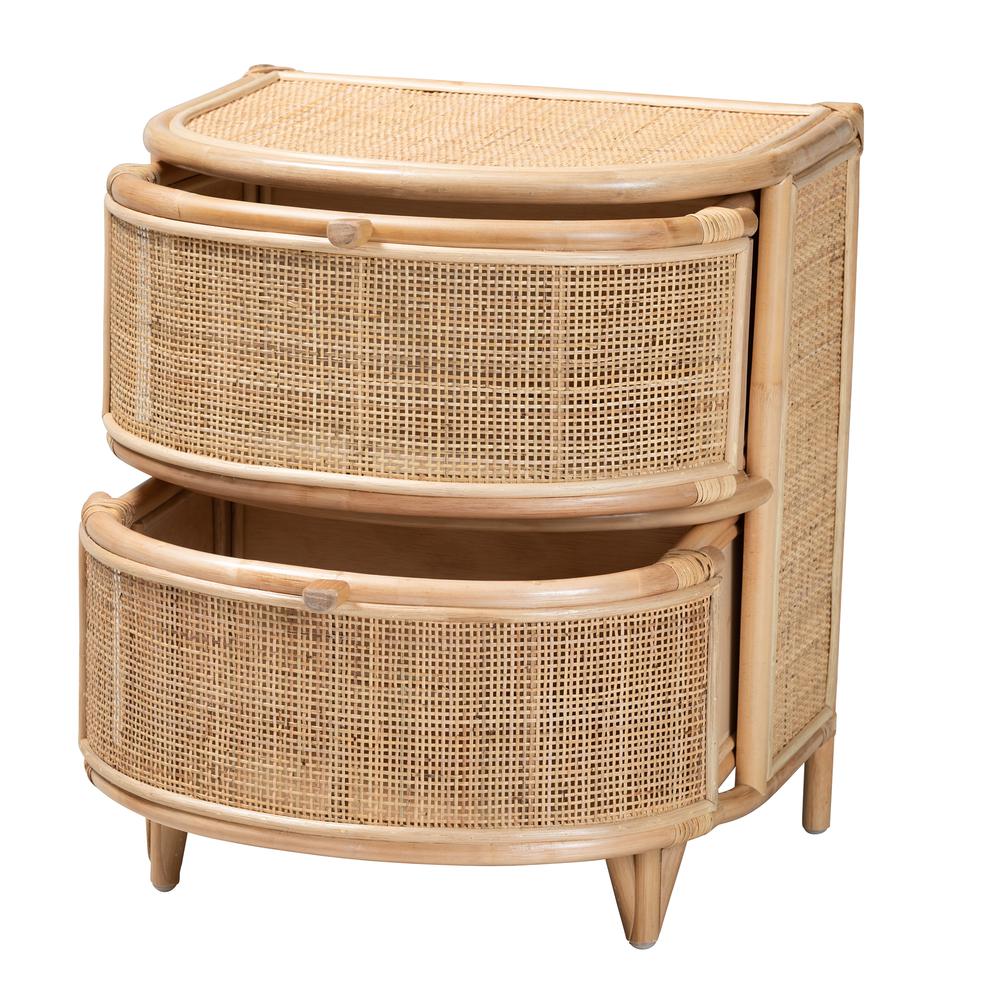 bali & pari Oleta Modern Bohemian Natural Brown Rattan 2-Drawer Nightstand. Picture 12