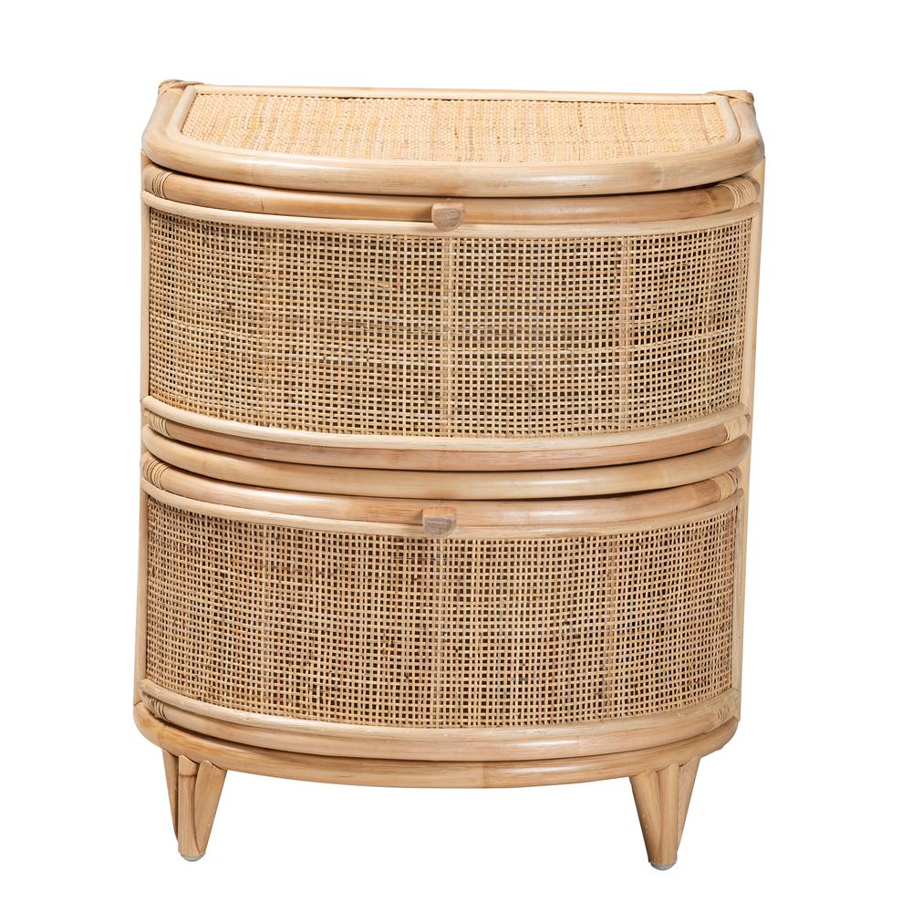 bali & pari Oleta Modern Bohemian Natural Brown Rattan 2-Drawer Nightstand. Picture 13