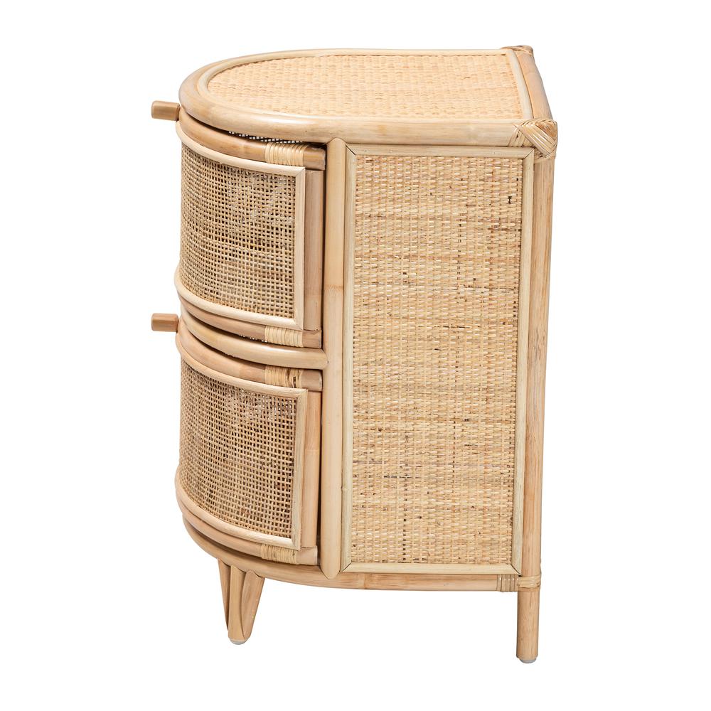bali & pari Oleta Modern Bohemian Natural Brown Rattan 2-Drawer Nightstand. Picture 14
