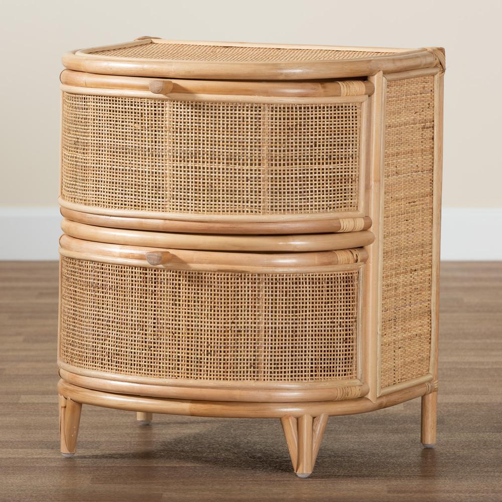 bali & pari Oleta Modern Bohemian Natural Brown Rattan 2-Drawer Nightstand. Picture 19