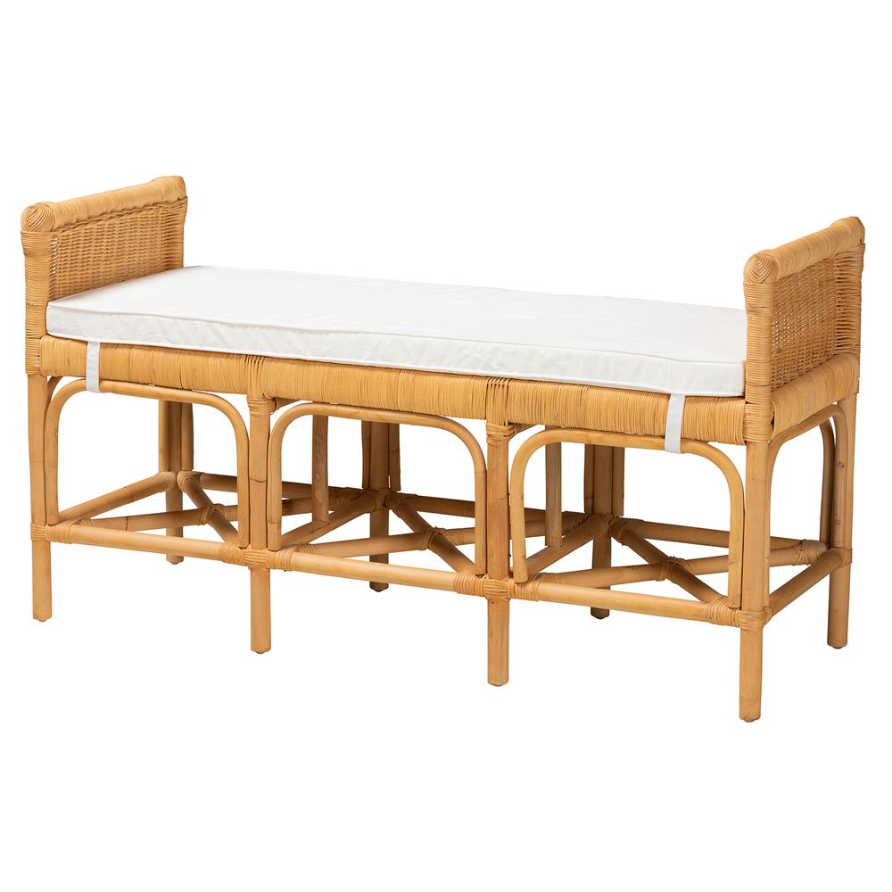 bali & pari Nairi Modern Bohemian Natural Brown Rattan Bench. Picture 1