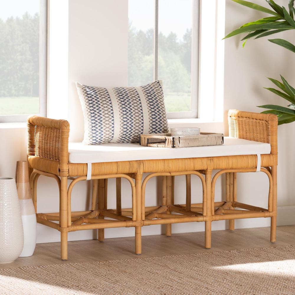 bali & pari Nairi Modern Bohemian Natural Brown Rattan Bench. Picture 7