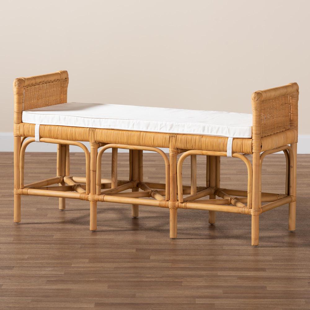 bali & pari Nairi Modern Bohemian Natural Brown Rattan Bench. Picture 8