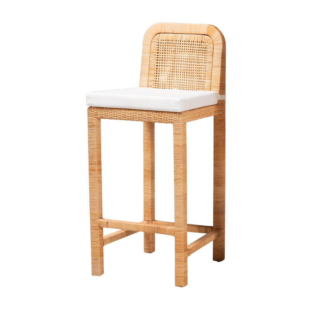 Bohemian Natural Brown Rattan and Mahogany Wood Bar Stool. Picture 11