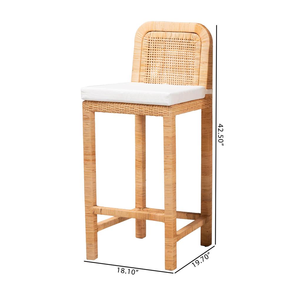 Bohemian Natural Brown Rattan and Mahogany Wood Bar Stool. Picture 20