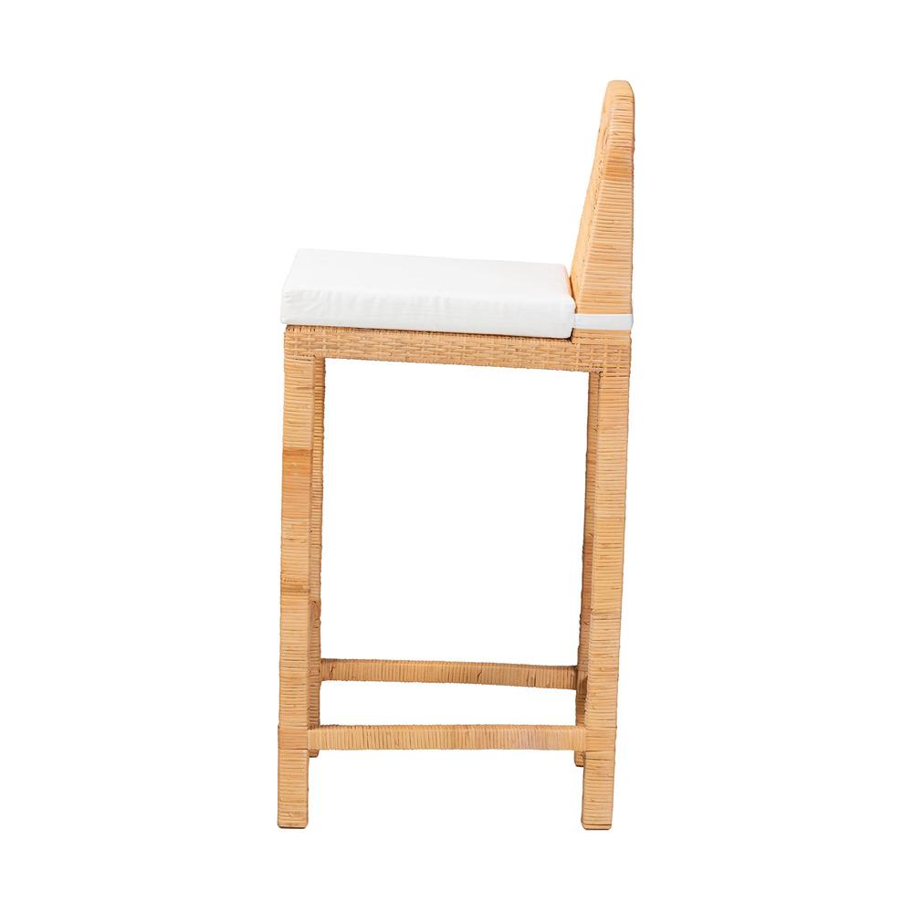 Bohemian Natural Brown Rattan and Mahogany Wood Bar Stool. Picture 13