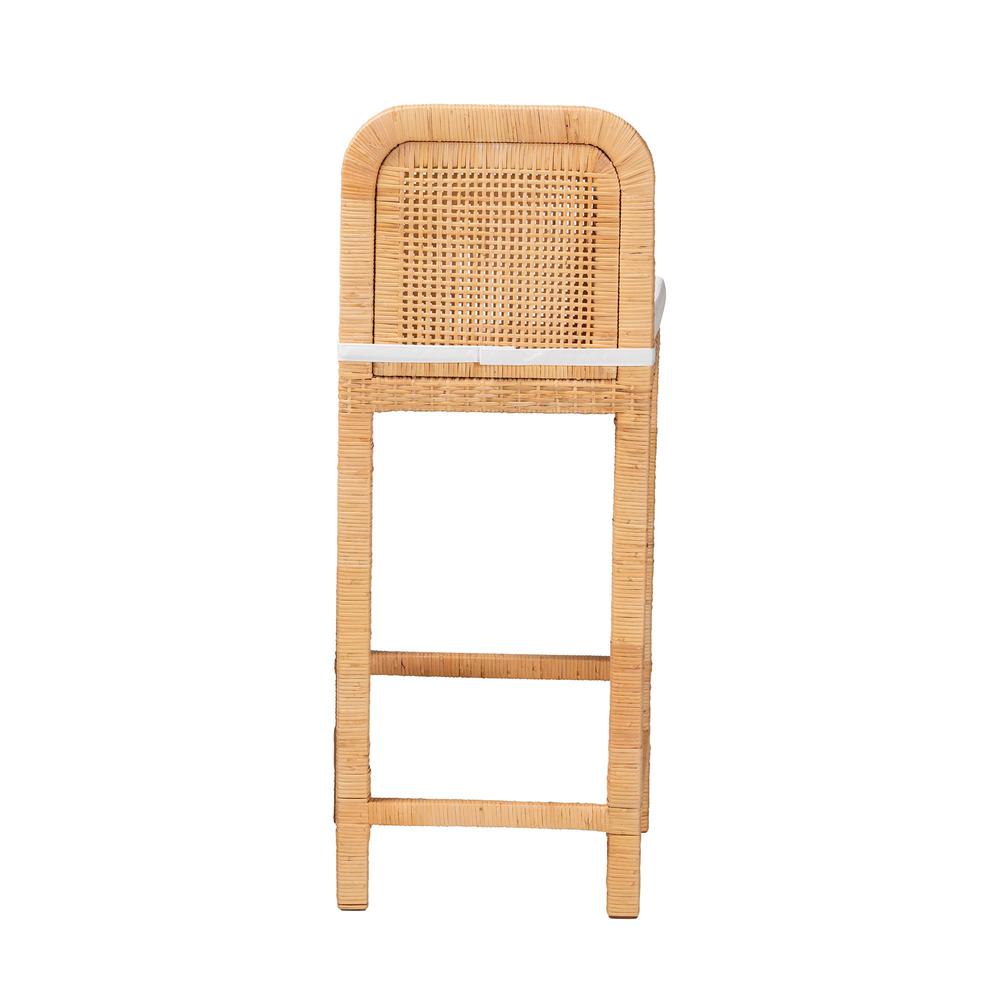 Bohemian Natural Brown Rattan and Mahogany Wood Bar Stool. Picture 14