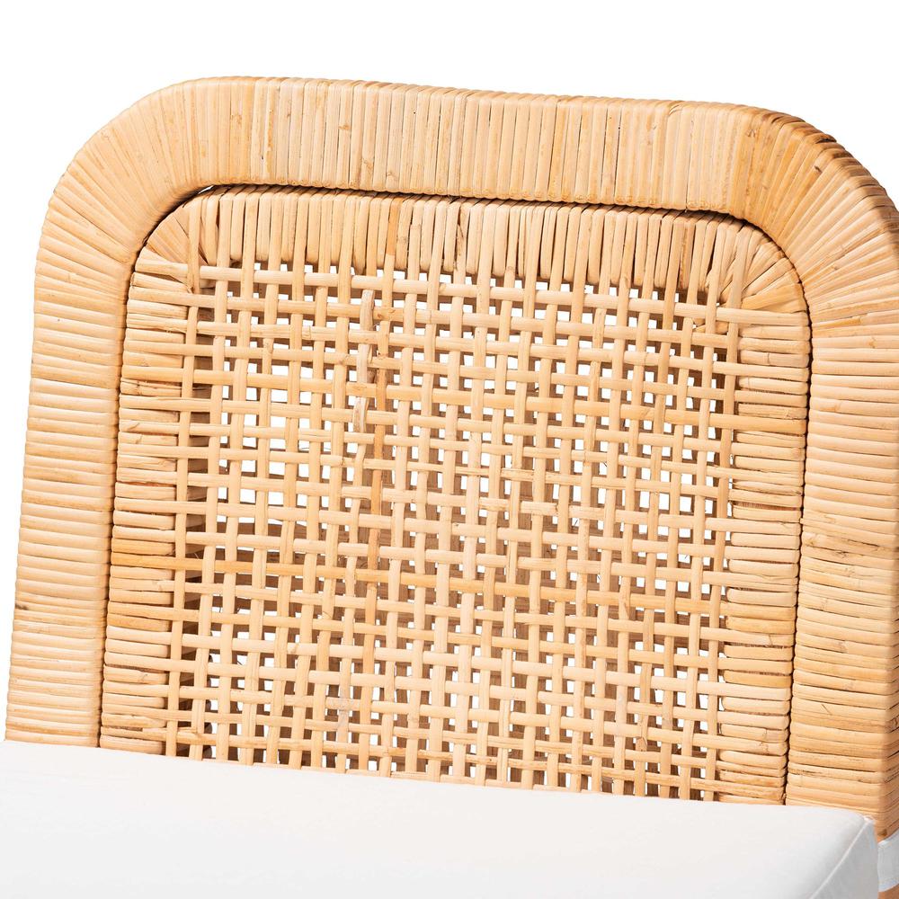 Bohemian Natural Brown Rattan and Mahogany Wood Bar Stool. Picture 15
