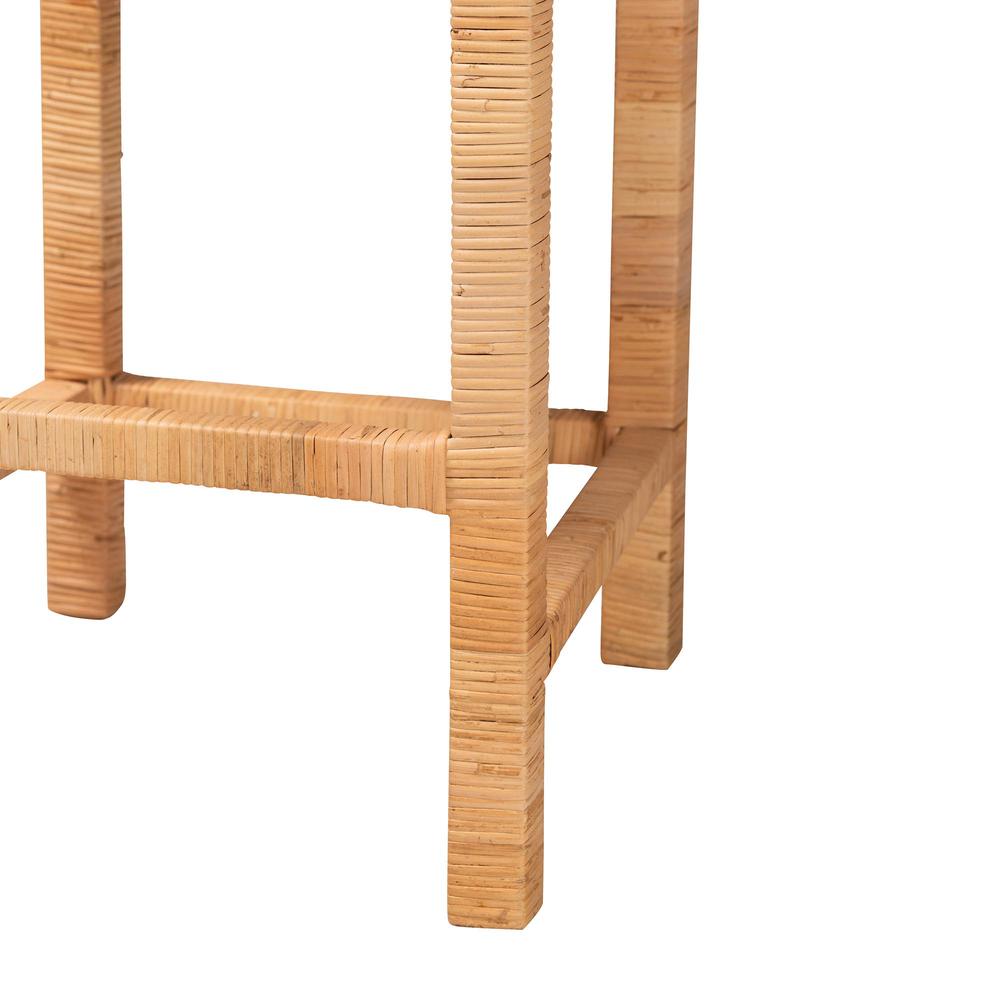 Bohemian Natural Brown Rattan and Mahogany Wood Bar Stool. Picture 16