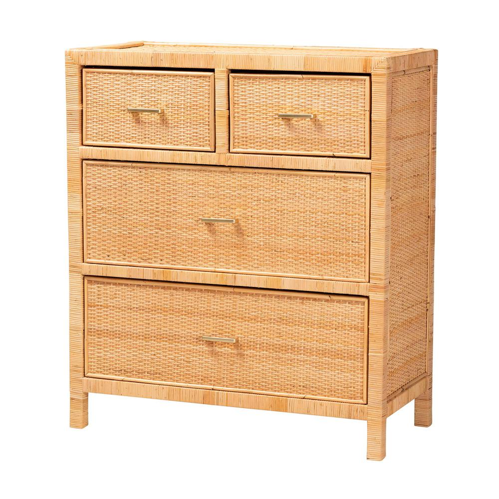 Bohemian Natural Brown Rattan and Mahogany Wood Storage Cabinet. Picture 11