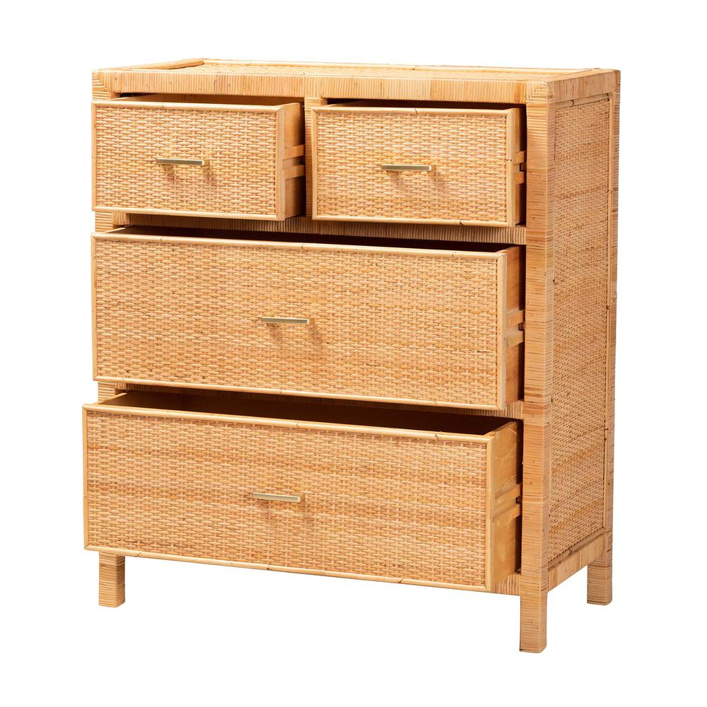 Bohemian Natural Brown Rattan and Mahogany Wood Storage Cabinet. Picture 12