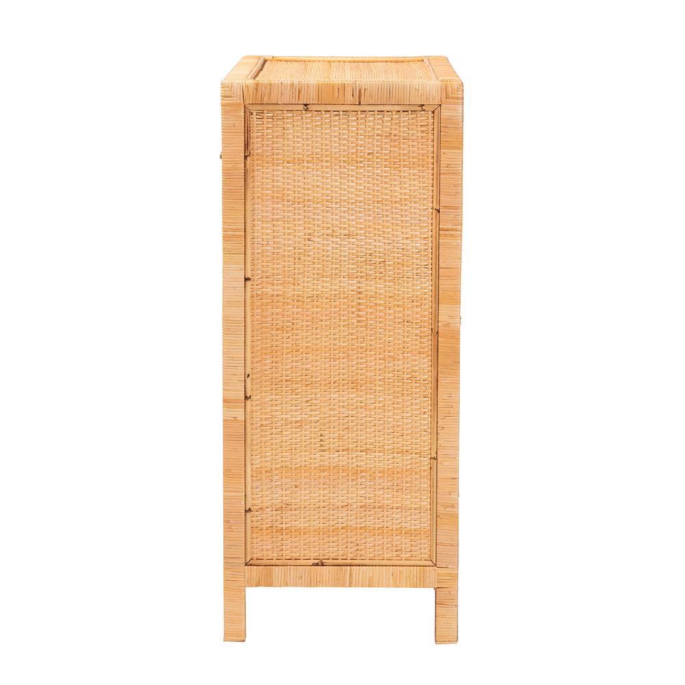 Bohemian Natural Brown Rattan and Mahogany Wood Storage Cabinet. Picture 13