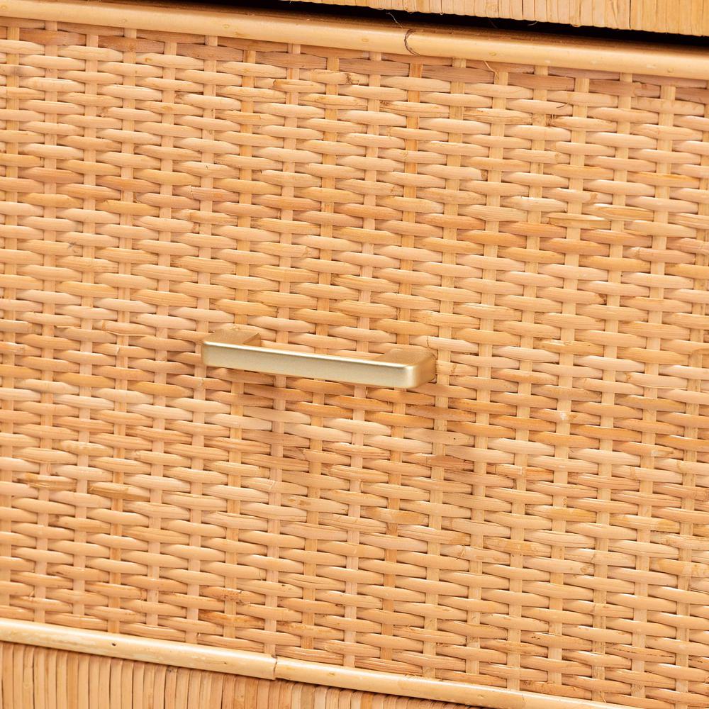 Bohemian Natural Brown Rattan and Mahogany Wood Storage Cabinet. Picture 14