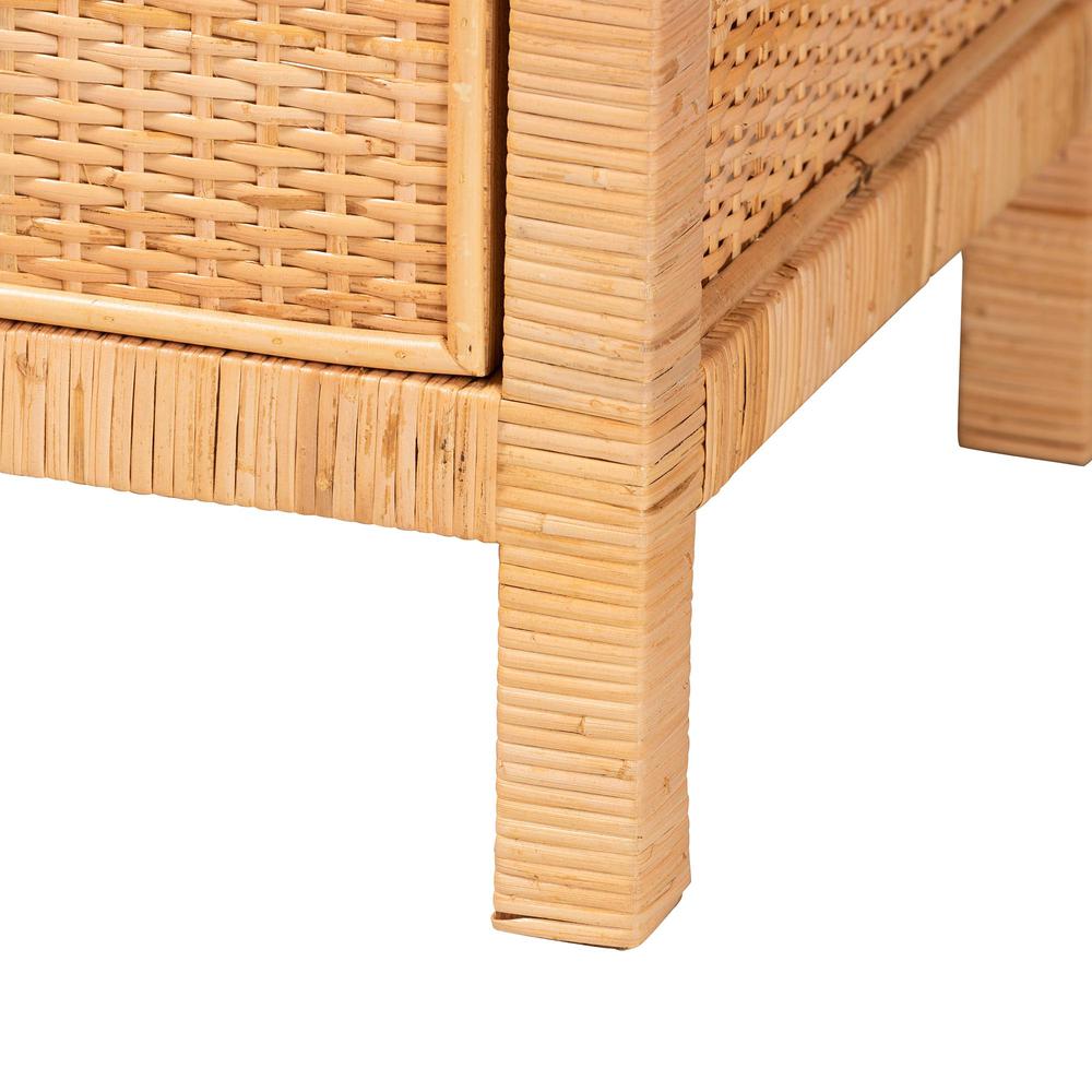 Bohemian Natural Brown Rattan and Mahogany Wood Storage Cabinet. Picture 15