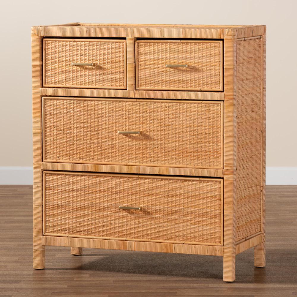 Bohemian Natural Brown Rattan and Mahogany Wood Storage Cabinet. Picture 18