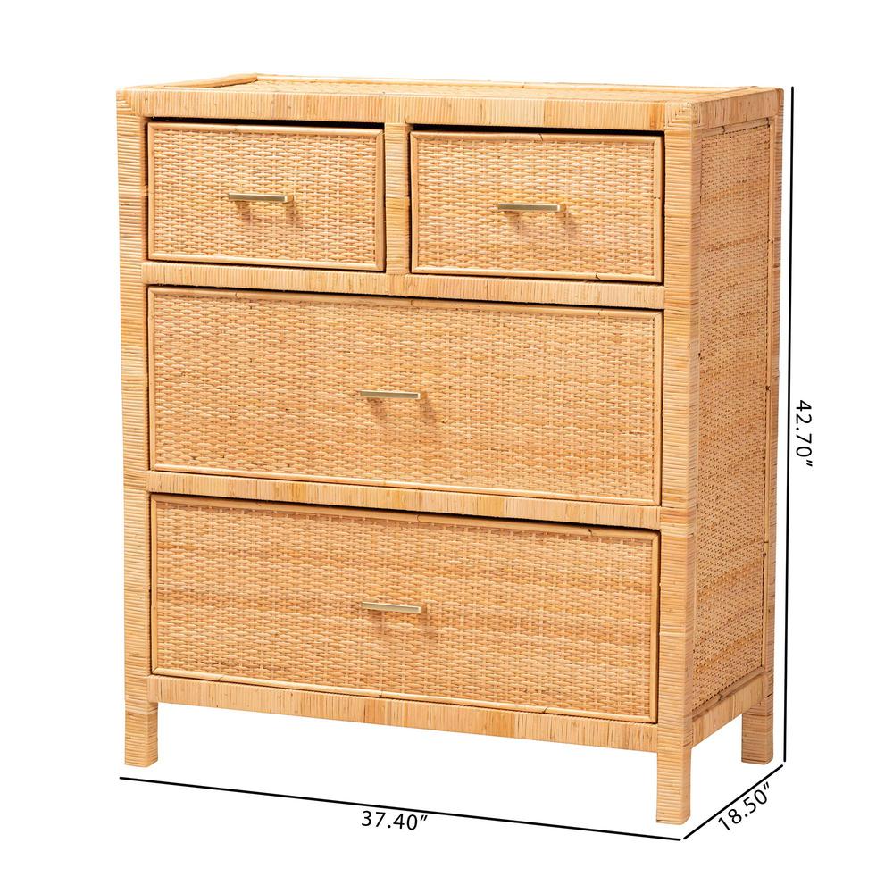 Bohemian Natural Brown Rattan and Mahogany Wood Storage Cabinet. Picture 19