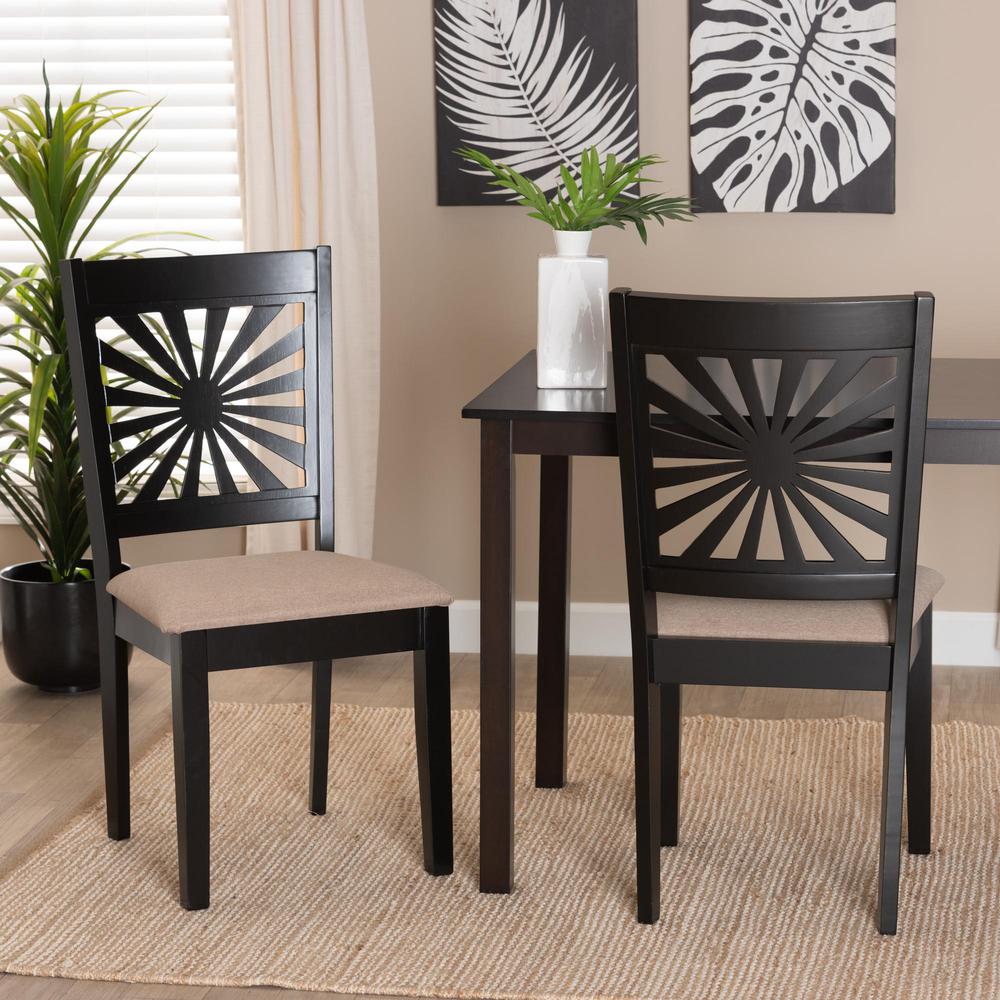 Olympia Modern Beige Fabric and Espresso Brown Finished Wood Dining Chair. Picture 16