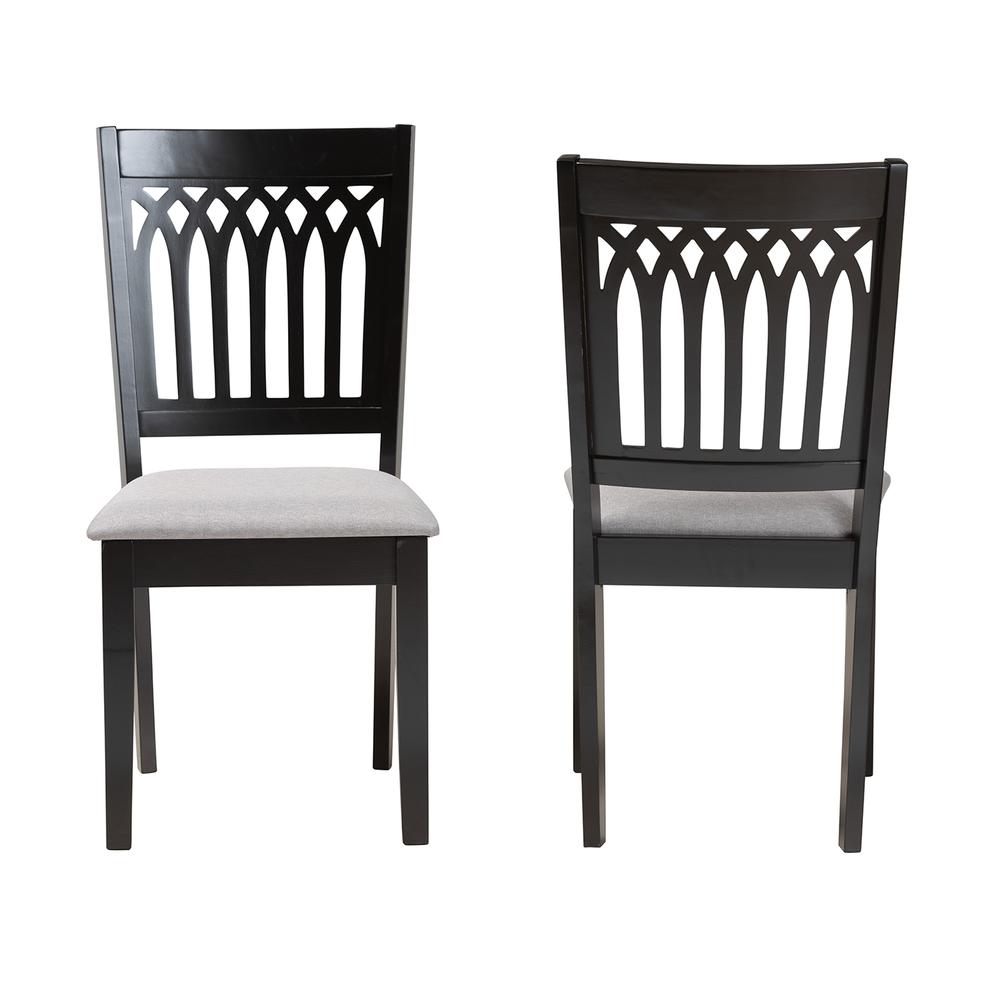 Genesis Modern Grey Fabric and Dark Brown Finished Wood 2-Piece Dining Chair Set. Picture 11