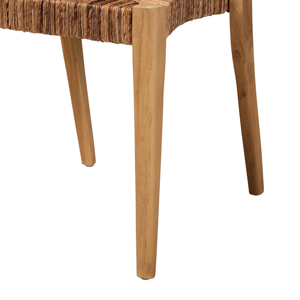 Bohemian Natural Brown Teak Wood and Seagrass 2-Piece Dining Chair Set. Picture 14