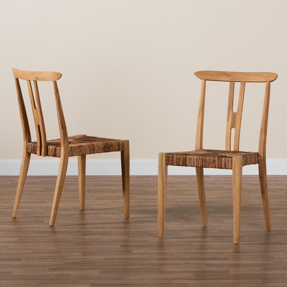 Bohemian Natural Brown Teak Wood and Seagrass 2-Piece Dining Chair Set. Picture 17