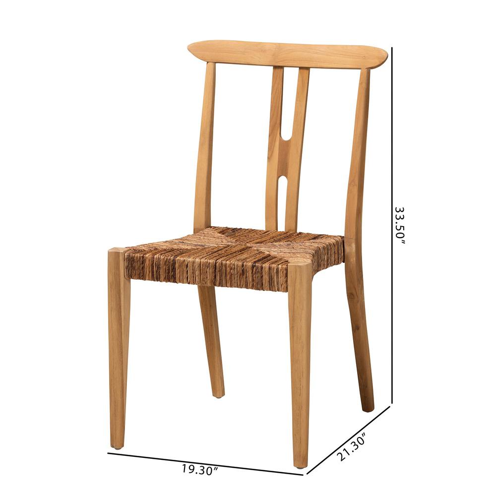 Bohemian Natural Brown Teak Wood and Seagrass 2-Piece Dining Chair Set. Picture 18