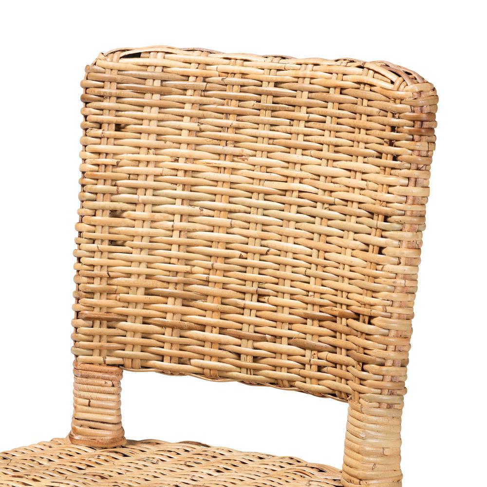 Bohemian Dark Brown Finished Wood and Natural Rattan 2-Piece Dining Chair Set. Picture 13