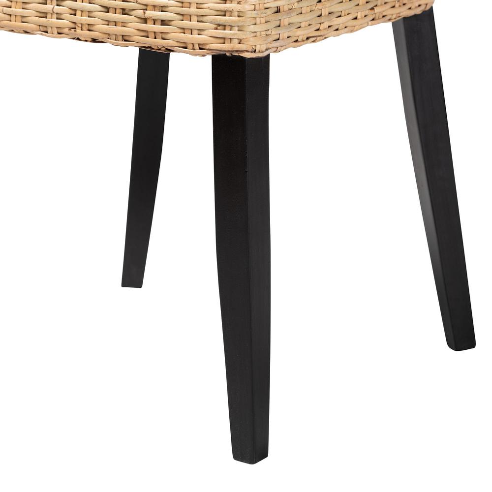 Bohemian Dark Brown Finished Wood and Natural Rattan 2-Piece Dining Chair Set. Picture 14
