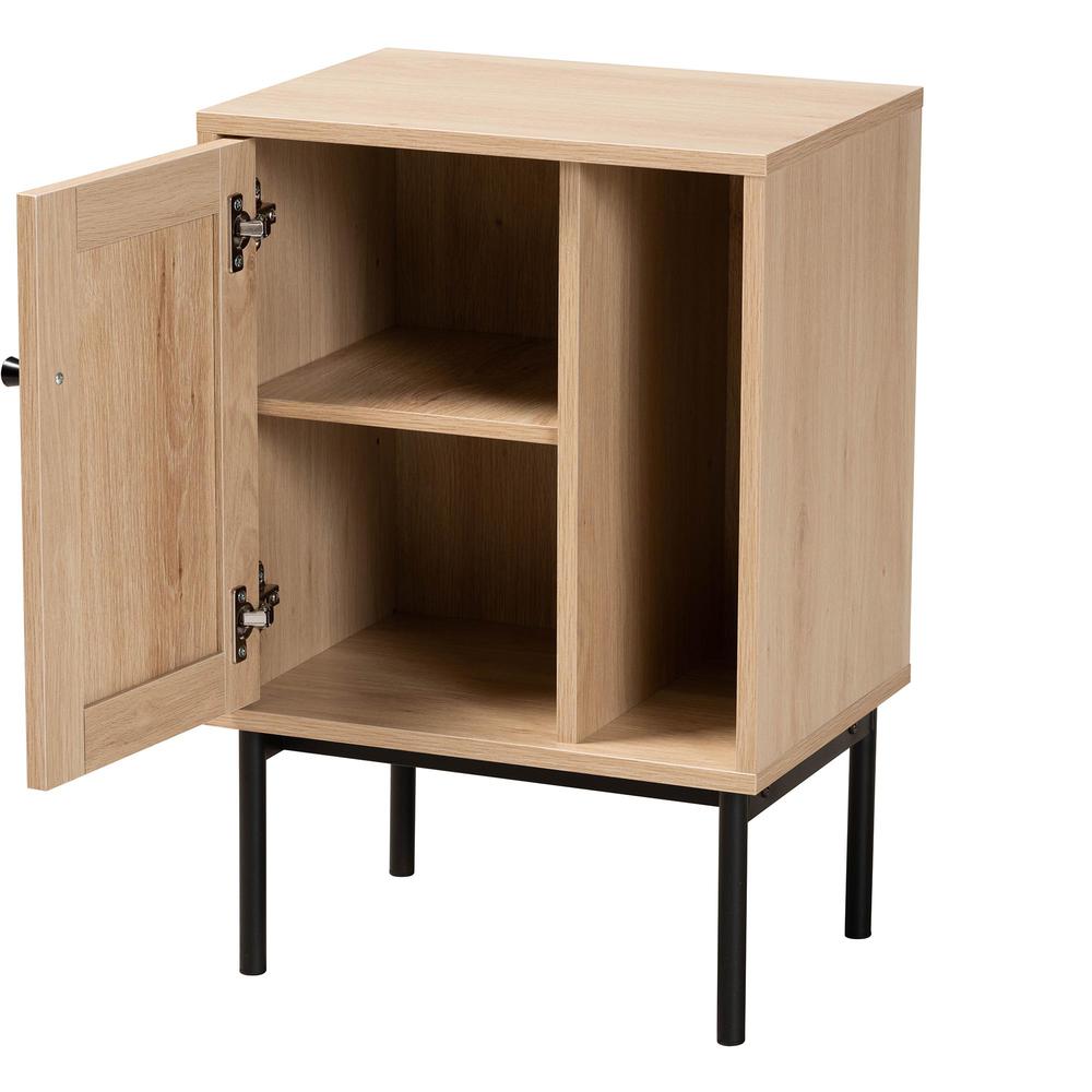 Light Brown and Black 1-Door Cabinet with Woven Rattan Accent. Picture 12