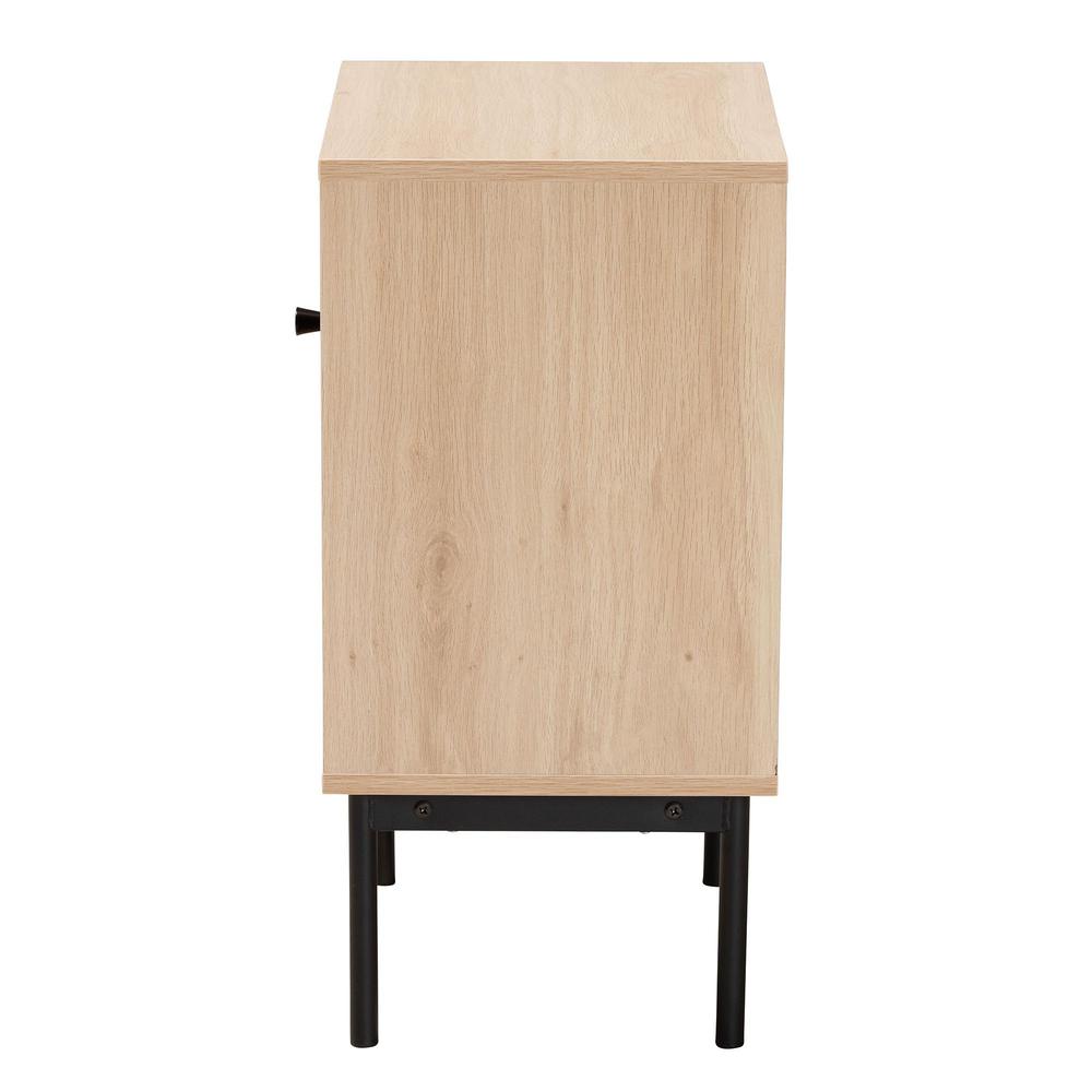 Light Brown and Black 1-Door Cabinet with Woven Rattan Accent. Picture 14